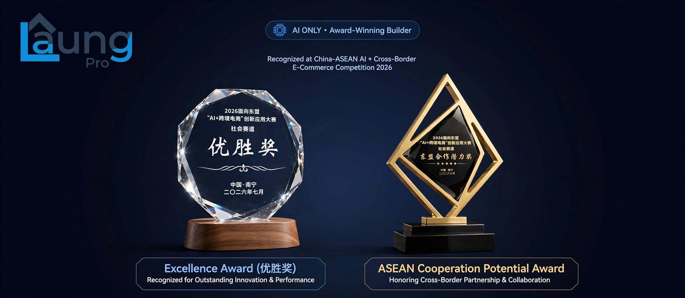 Laung Pro — Excellence Award และ ASEAN Cooperation Potential Award จาก China-ASEAN AI + Cross-Border E-commerce Competition 2026 หนานหนิง